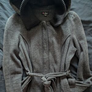Guess Dark Gray Hooded Belted Trench Coat